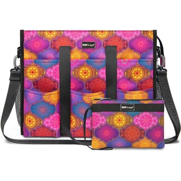 Utility Water Resistant Tote Bag with 22 Pockets Size L Yoga Totem